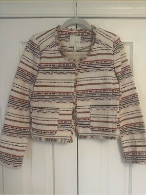 Joie Cream Tweed Cropped Blazer with Multi-Color Stripes